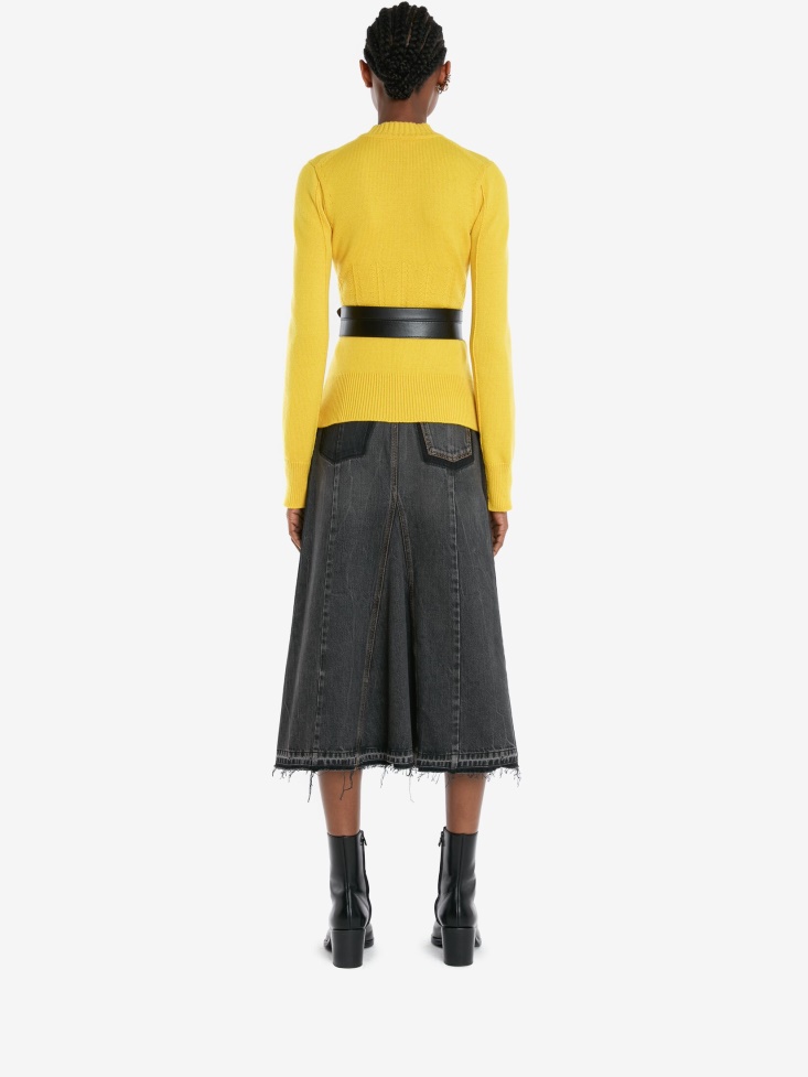 Stone Washed Black Fashion Alexander McQueen Women's Denim A-Line Skirt