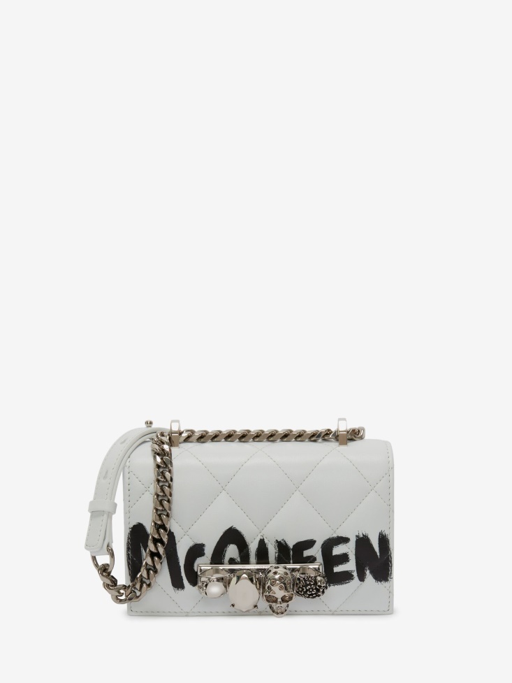 Women's Mini Jewelled Satchel White/Black Fashion Alexander McQueen