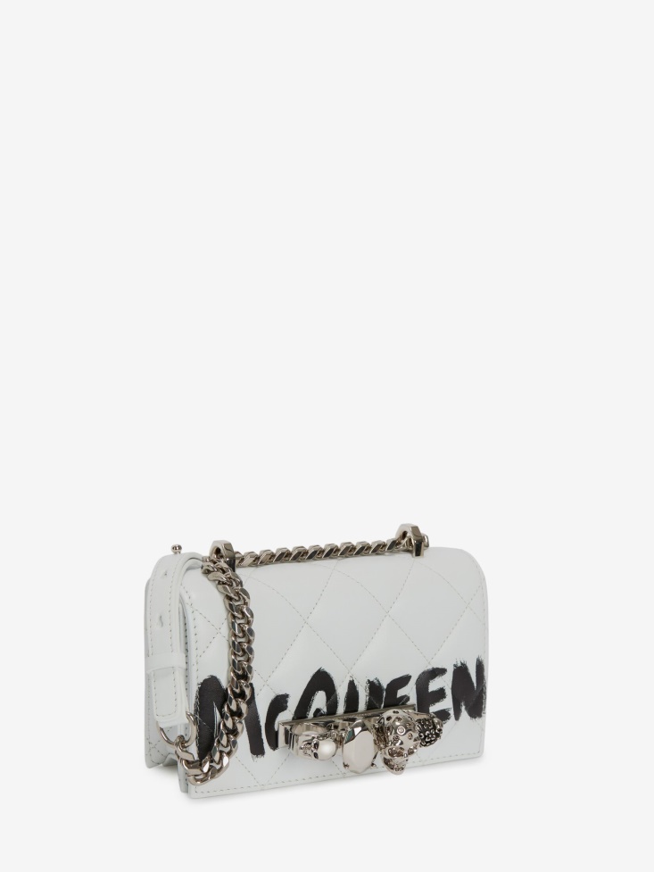 Women's Mini Jewelled Satchel White/Black Fashion Alexander McQueen