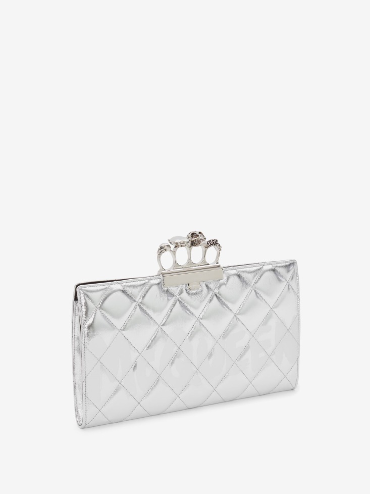Silver/White Women's in Graffiti Jewelled Flat Pouch Fashion Alexander McQueen