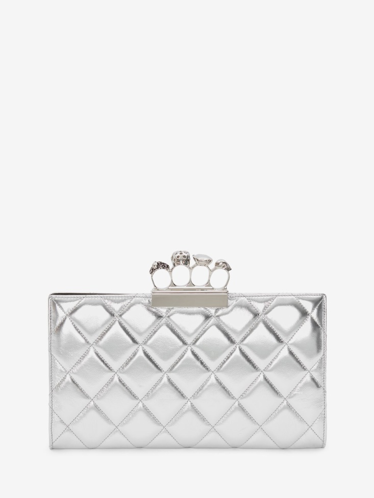Silver/White Women's in Graffiti Jewelled Flat Pouch Fashion Alexander McQueen