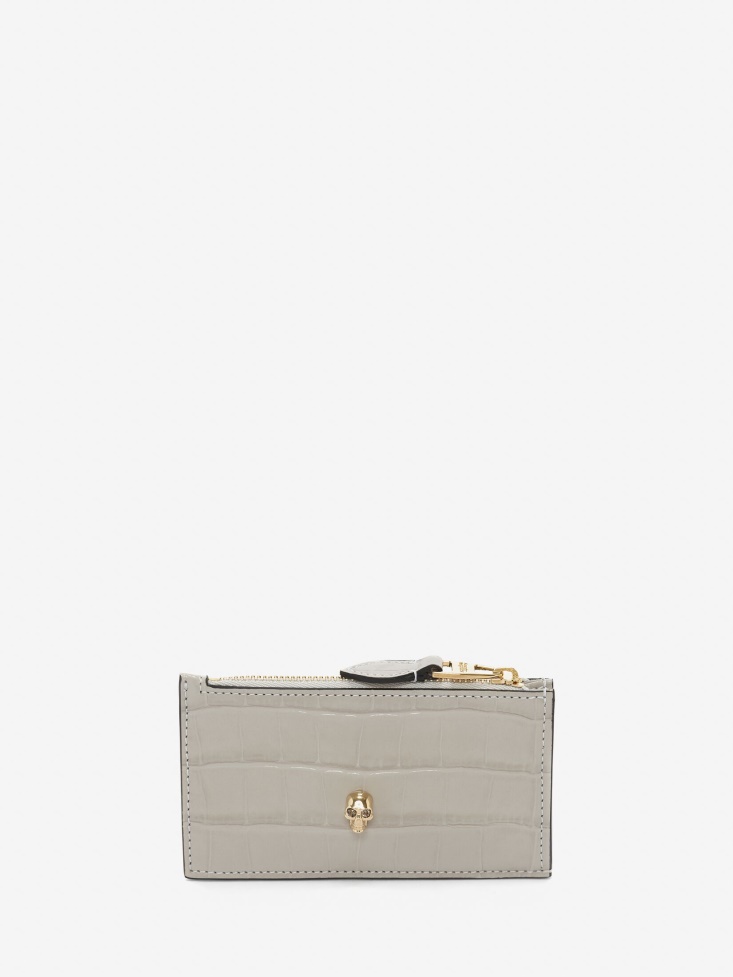 Women's Skull Zip Card Holder Fashion Alexander McQueen Grey