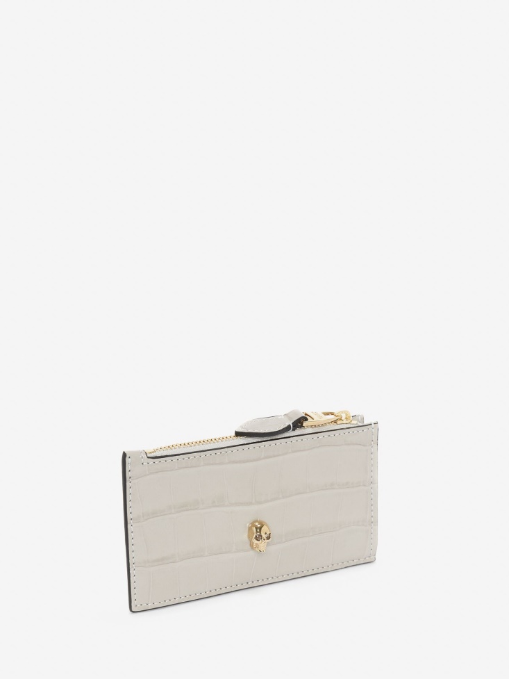 Women's Skull Zip Card Holder Fashion Alexander McQueen Grey