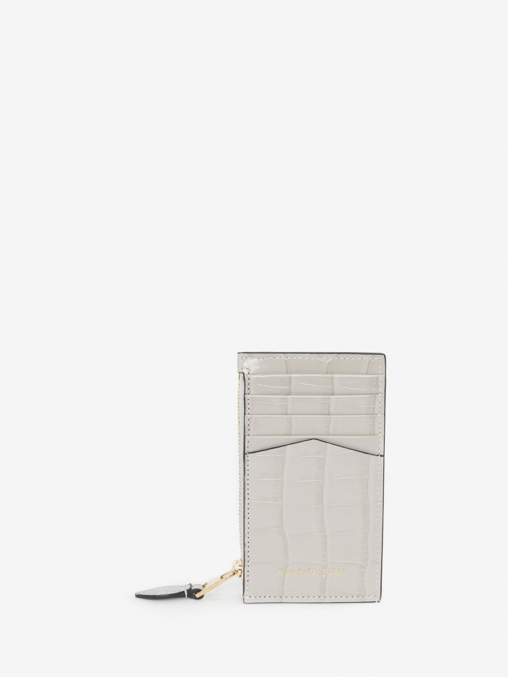 Women's Skull Zip Card Holder Fashion Alexander McQueen Grey