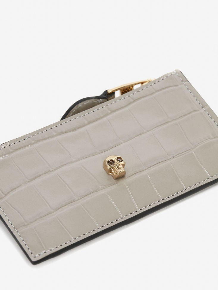 Women's Skull Zip Card Holder Fashion Alexander McQueen Grey
