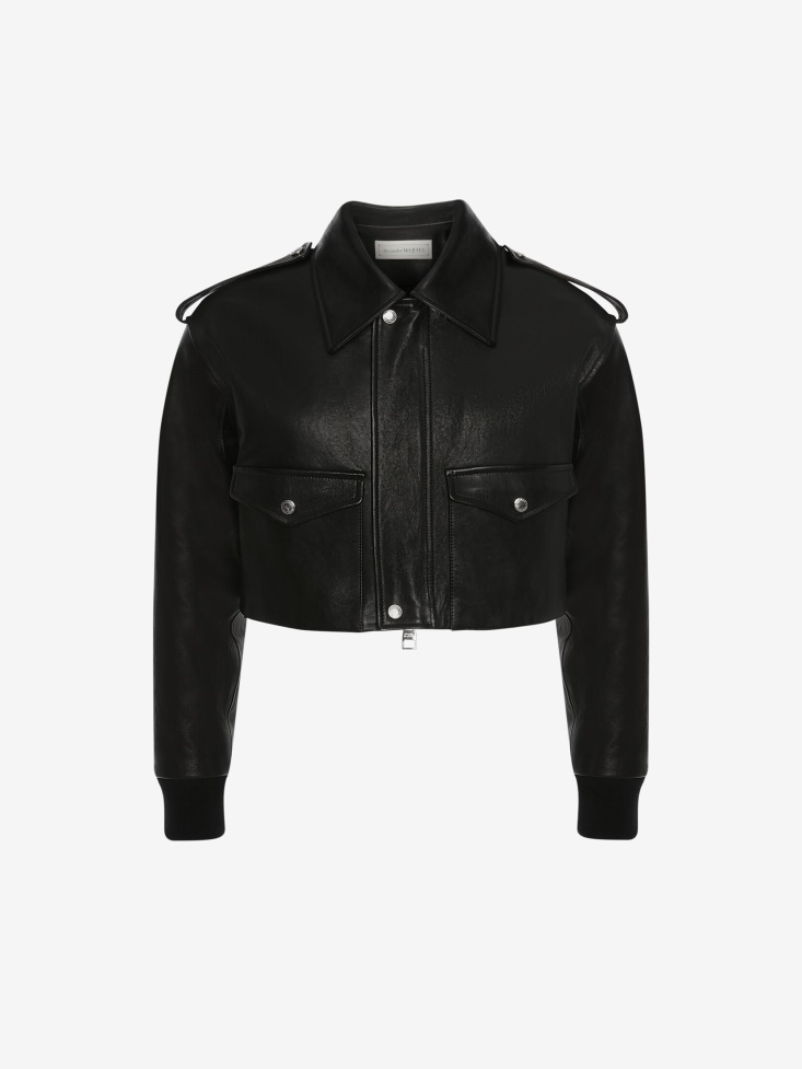 Black Fashion Alexander McQueen Men's Cropped Aviator Jacket