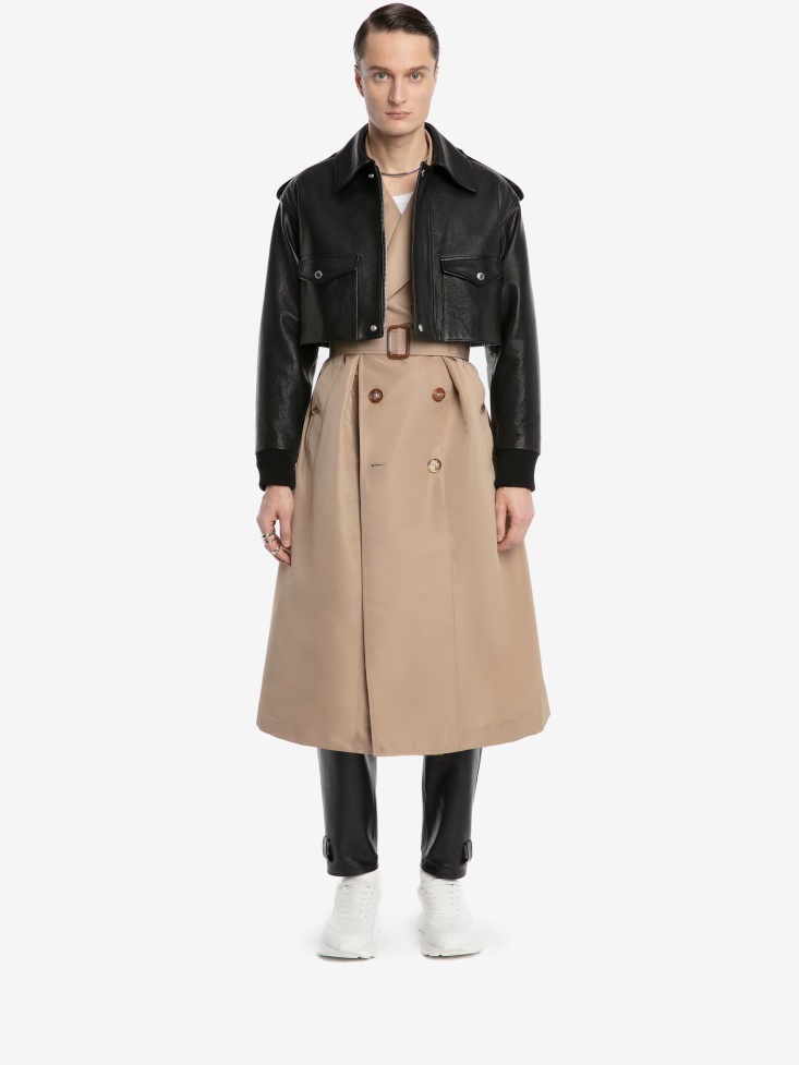 Black Fashion Alexander McQueen Men's Cropped Aviator Jacket