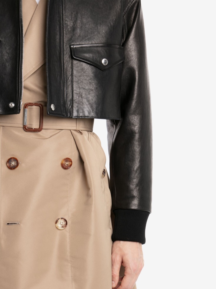 Black Fashion Alexander McQueen Men's Cropped Aviator Jacket