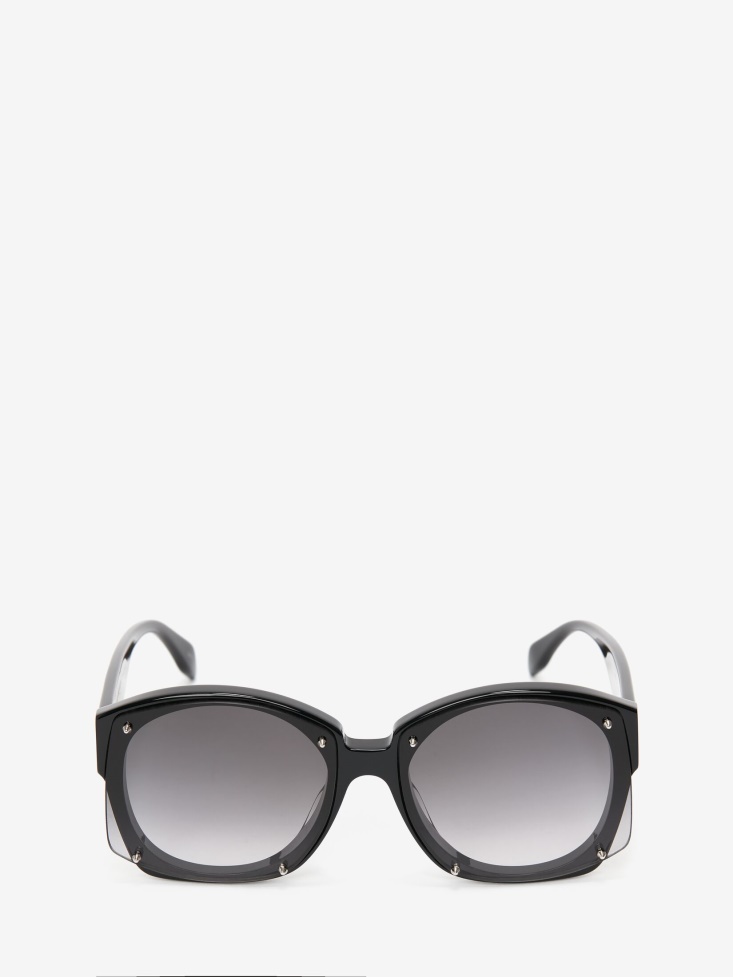 Black/Grey Women's Studs Structure Square Sunglasses Fashion Alexander McQueen