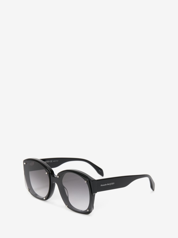 Black/Grey Women's Studs Structure Square Sunglasses Fashion Alexander McQueen