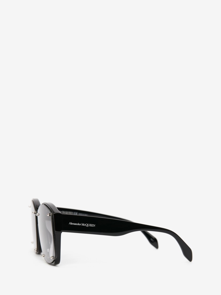 Black/Grey Women's Studs Structure Square Sunglasses Fashion Alexander McQueen