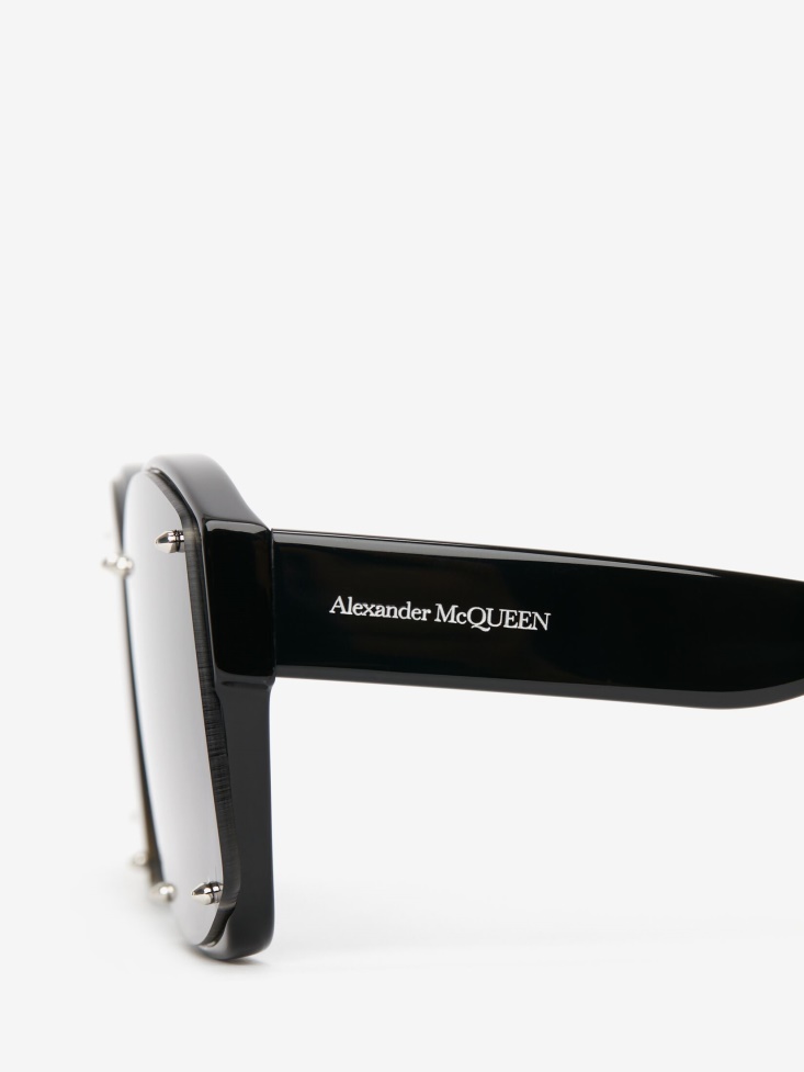 Black/Grey Women's Studs Structure Square Sunglasses Fashion Alexander McQueen