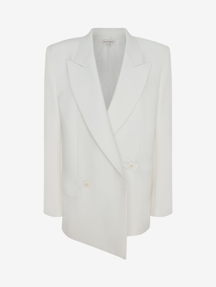 Fashion Alexander McQueen Ivory Women's Double-Breasted Wool Boxy Jacket