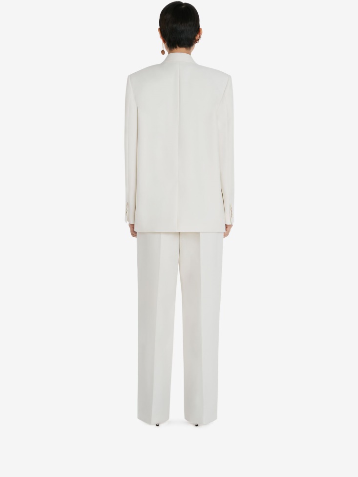 Fashion Alexander McQueen Ivory Women's Double-Breasted Wool Boxy Jacket