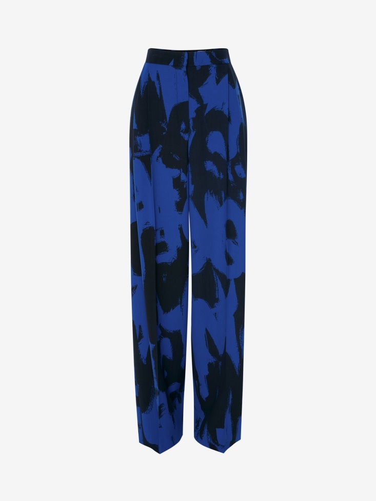 Electric Blue/Black Women's Barathea in Graffiti Wide Leg Trousers Fashion Alexander McQueen