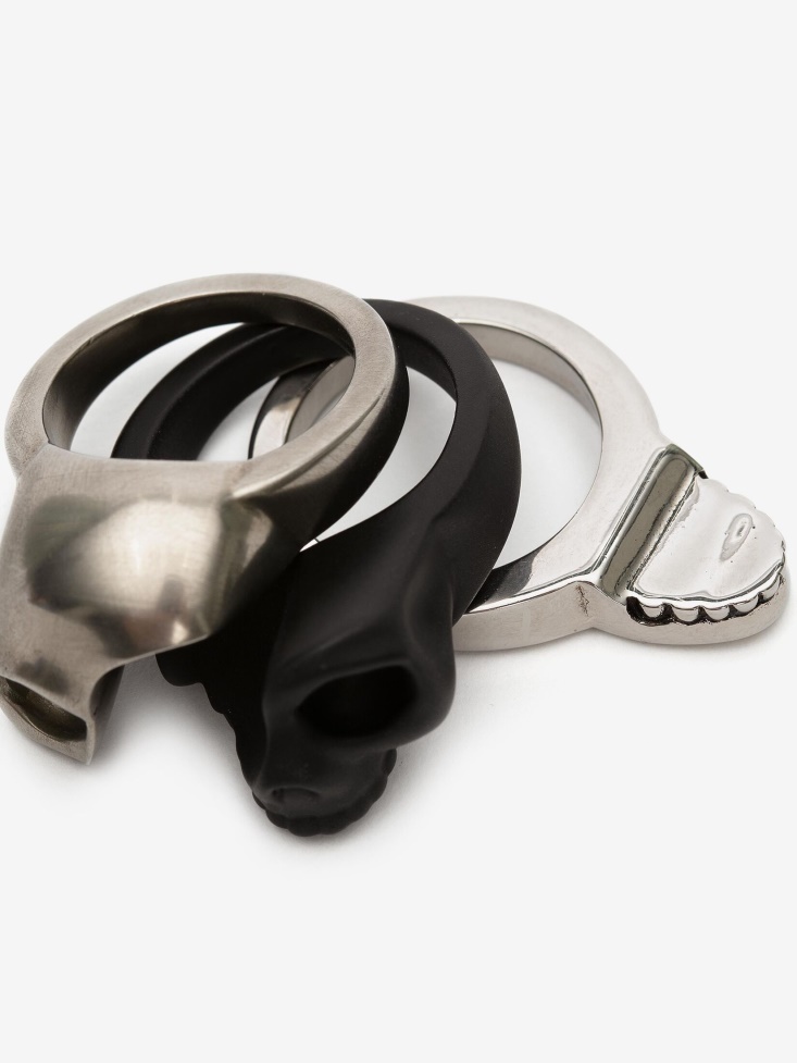 Fashion Alexander McQueen Antique Silver Men's Divided Skull Ring