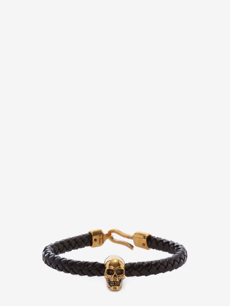 Fashion Alexander McQueen Men's Skull Leather Bracelet Black