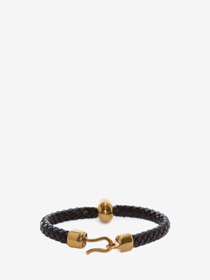 Fashion Alexander McQueen Men's Skull Leather Bracelet Black