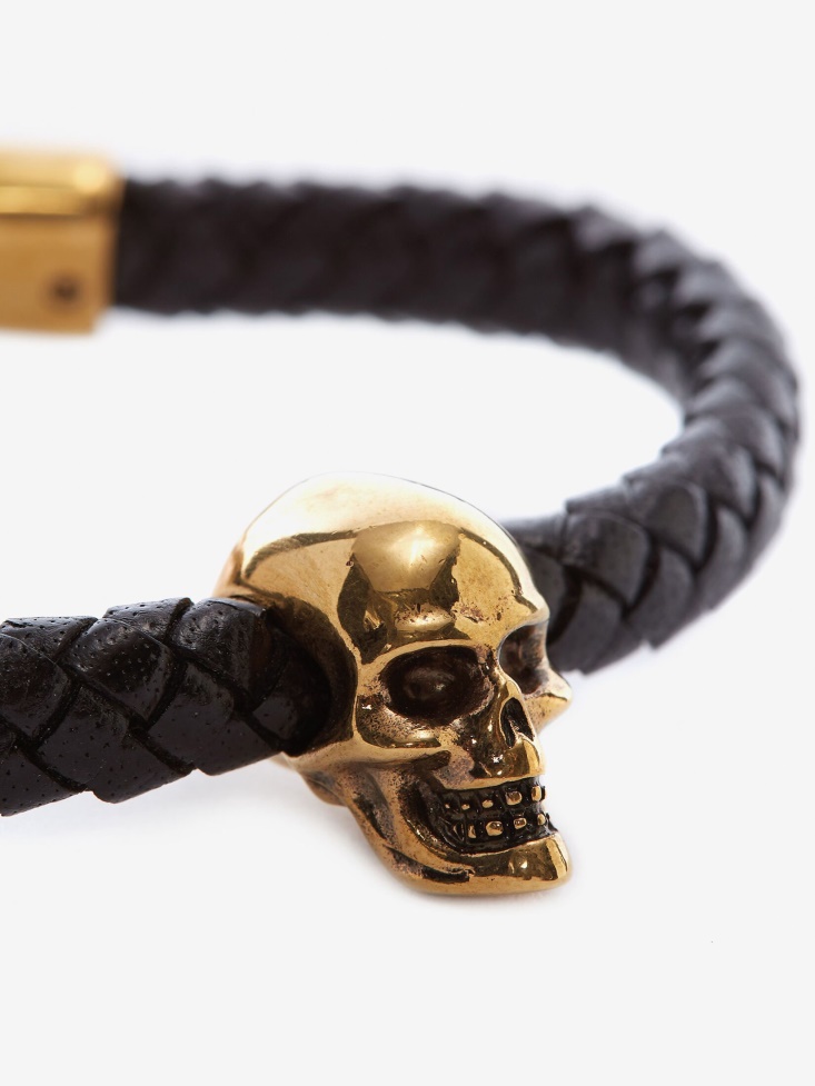 Fashion Alexander McQueen Men's Skull Leather Bracelet Black