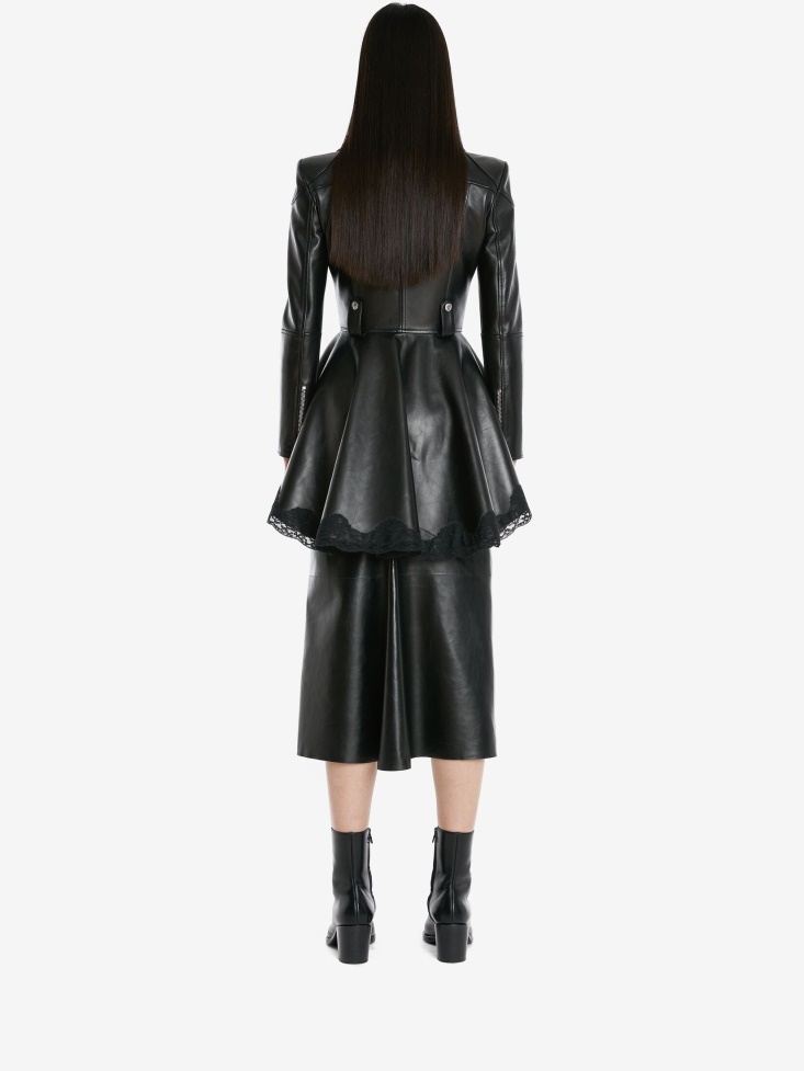 Women's Leather Peplum Biker Jacket Black Fashion Alexander McQueen