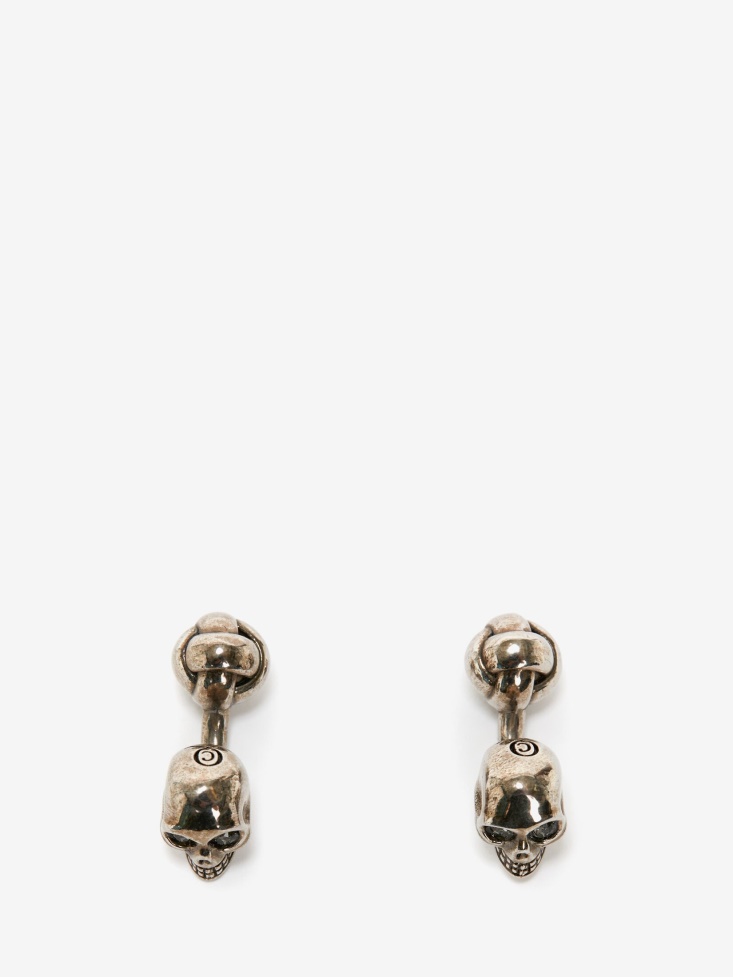 Antique Silver Men's Skull Cufflinks Fashion Alexander McQueen