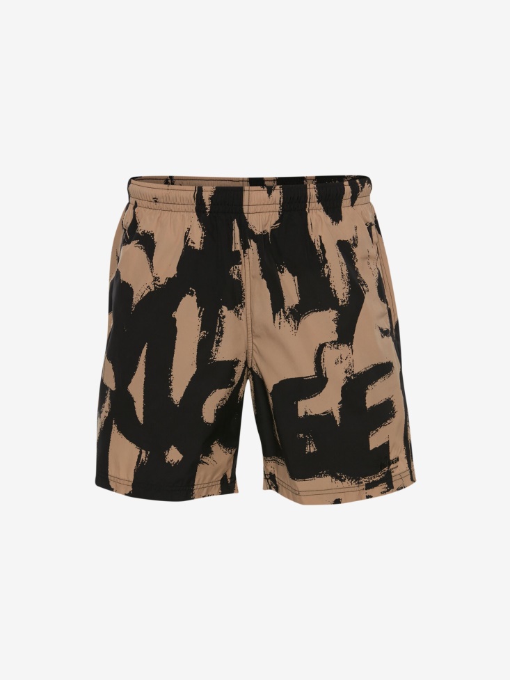 Black/Beige Fashion Alexander McQueen Men's in Graffiti Swim Shorts
