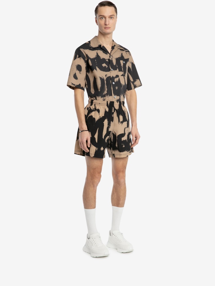 Black/Beige Fashion Alexander McQueen Men's in Graffiti Swim Shorts