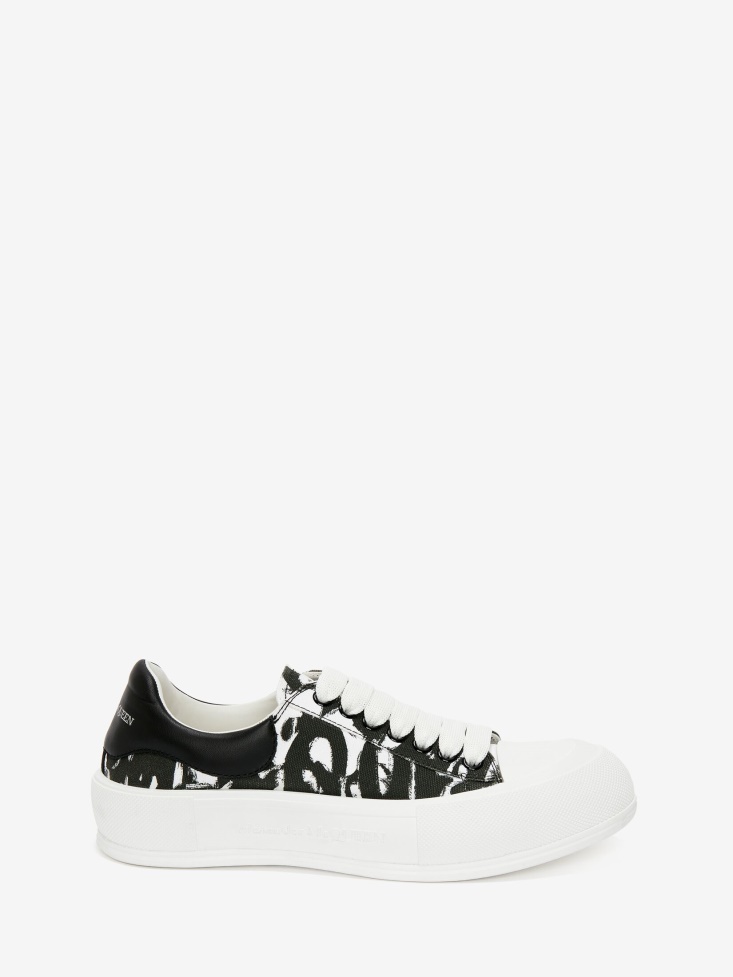 Fashion Alexander McQueen Men's Deck Lace Up Plimsoll Black/White