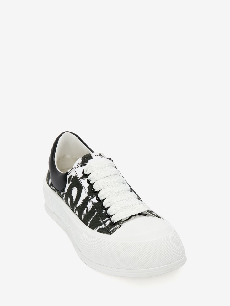 Fashion Alexander McQueen Men's Deck Lace Up Plimsoll Black/White