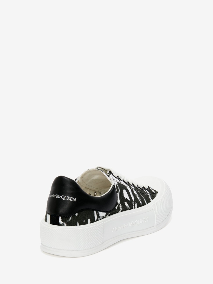 Fashion Alexander McQueen Men's Deck Lace Up Plimsoll Black/White