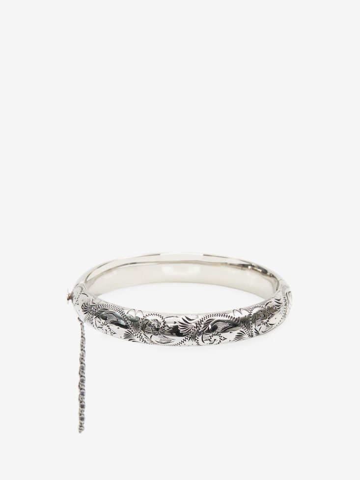 Women's Thin Engraved Bangle Antique Silver Fashion Alexander McQueen