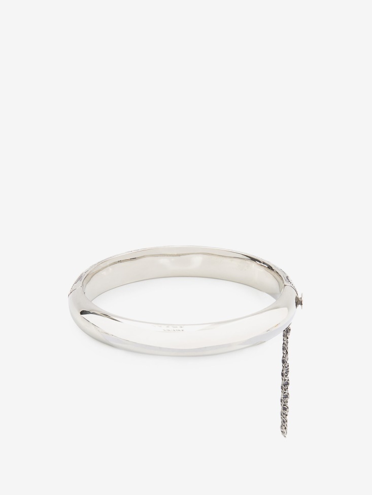 Women's Thin Engraved Bangle Antique Silver Fashion Alexander McQueen