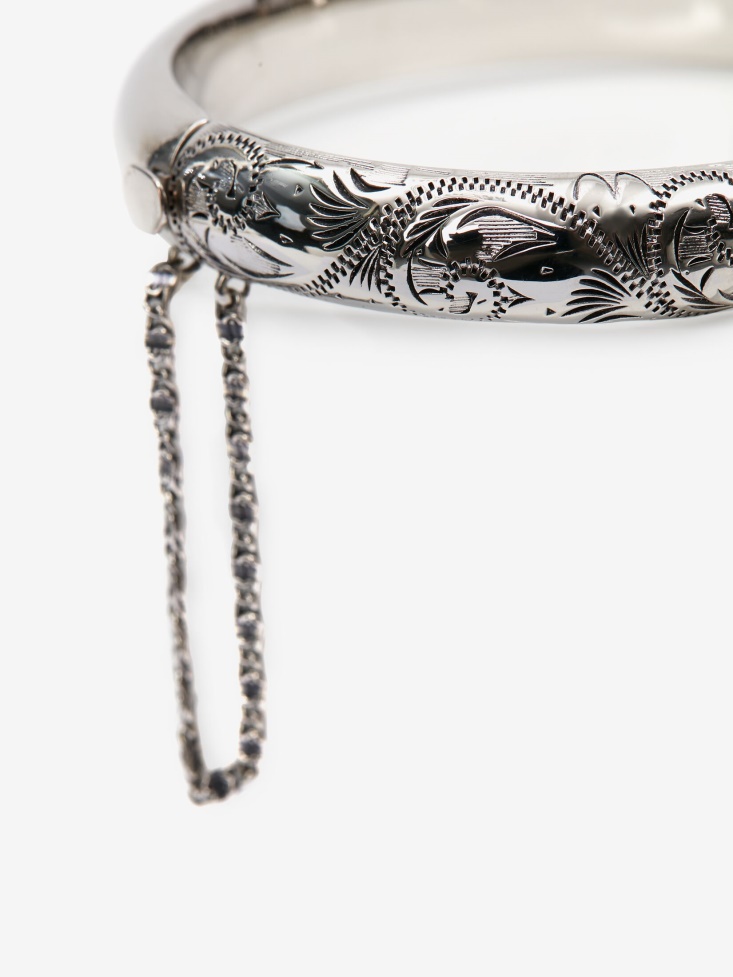 Women's Thin Engraved Bangle Antique Silver Fashion Alexander McQueen
