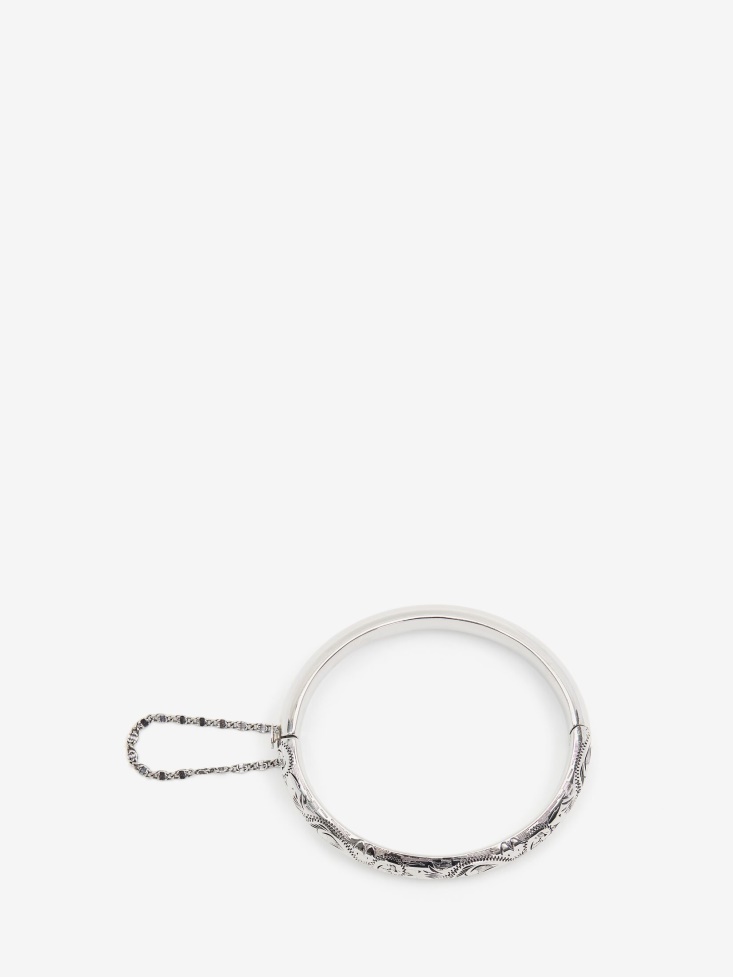 Women's Thin Engraved Bangle Antique Silver Fashion Alexander McQueen