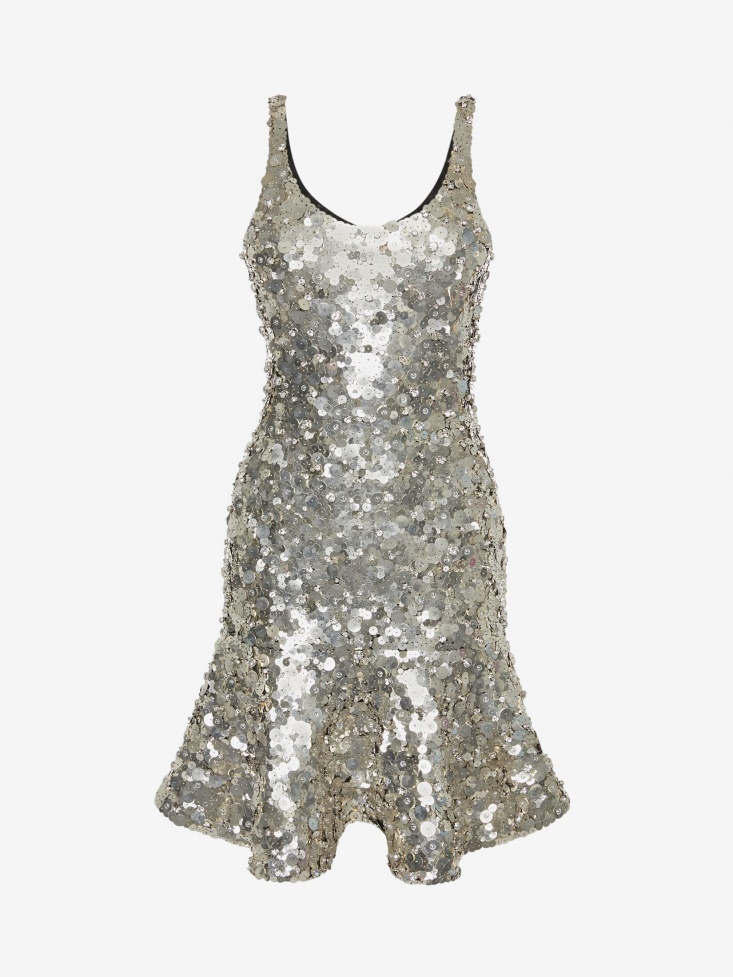 Fashion Alexander McQueen Silver Women's Metal Sequin Camisole Mini Dress