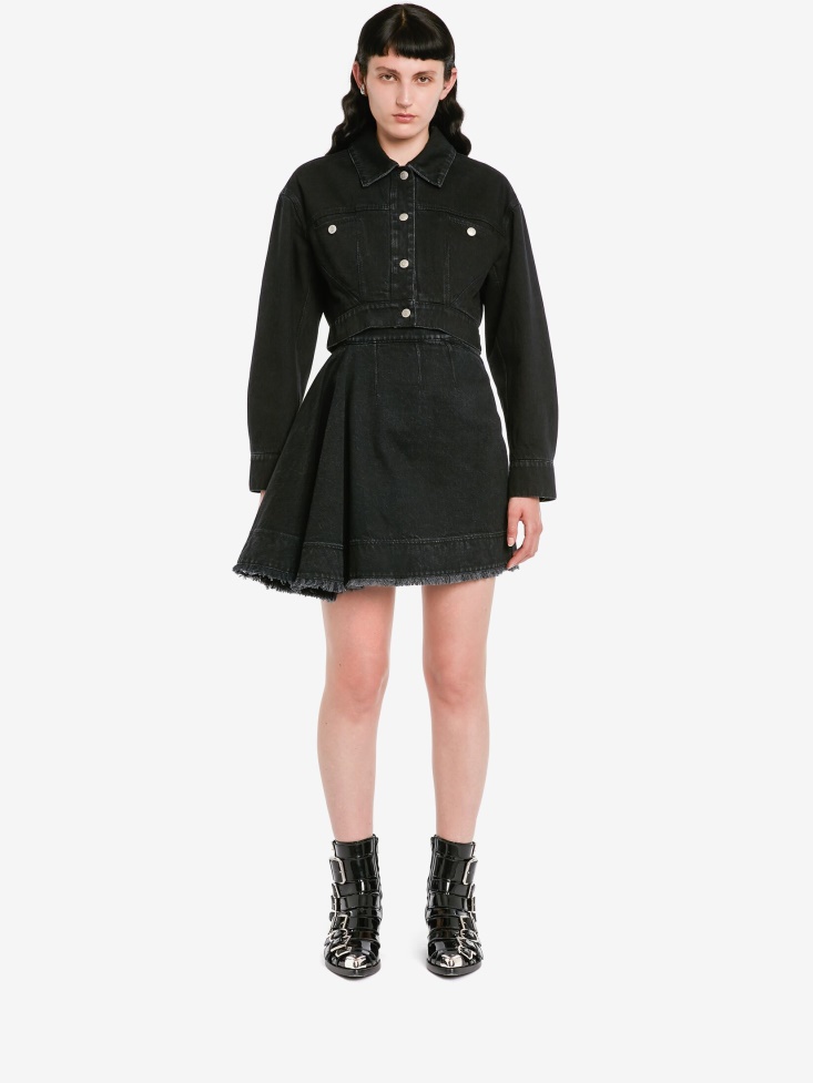 Black Women's Dropped Shoulder Cropped Denim Jacket Fashion Alexander McQueen