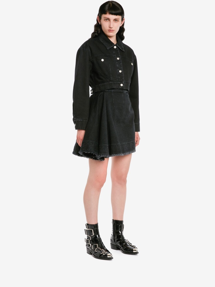 Black Women's Dropped Shoulder Cropped Denim Jacket Fashion Alexander McQueen