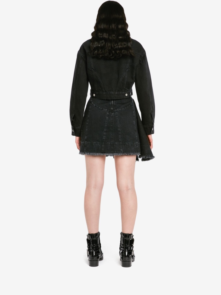 Black Women's Dropped Shoulder Cropped Denim Jacket Fashion Alexander McQueen