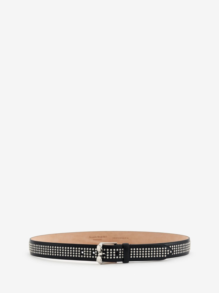Men's Twin Skull Leather Belt Black Fashion Alexander McQueen