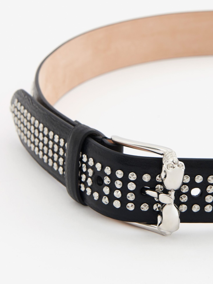 Men's Twin Skull Leather Belt Black Fashion Alexander McQueen