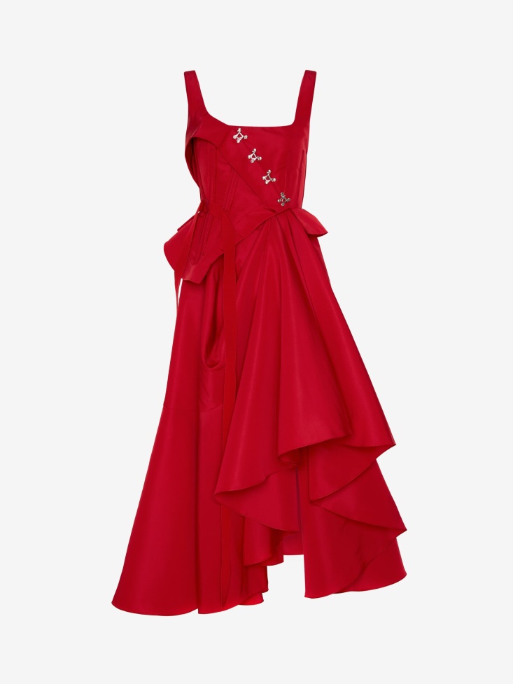 Welsh Red Fashion Alexander McQueen Women's Asymmetric Drape Dress