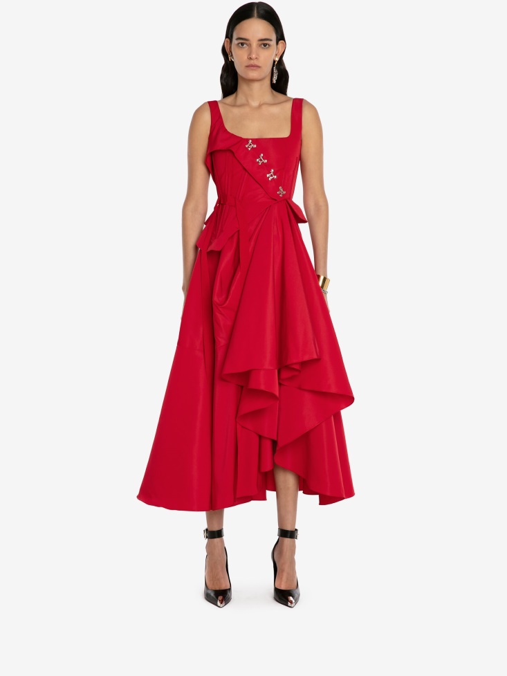 Welsh Red Fashion Alexander McQueen Women's Asymmetric Drape Dress