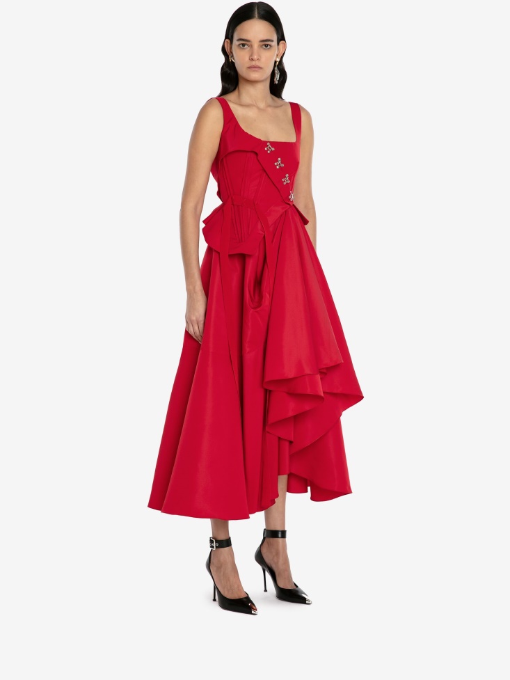 Welsh Red Fashion Alexander McQueen Women's Asymmetric Drape Dress