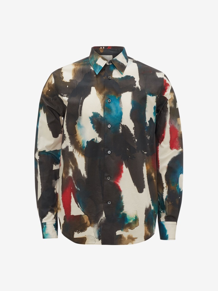 Multicolour Fashion Alexander McQueen Men's Watercolour Graffiti Shirt