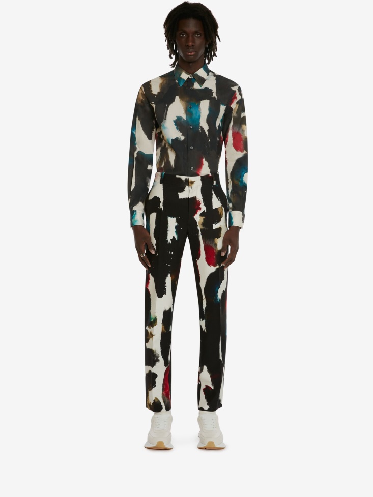Multicolour Fashion Alexander McQueen Men's Watercolour Graffiti Shirt