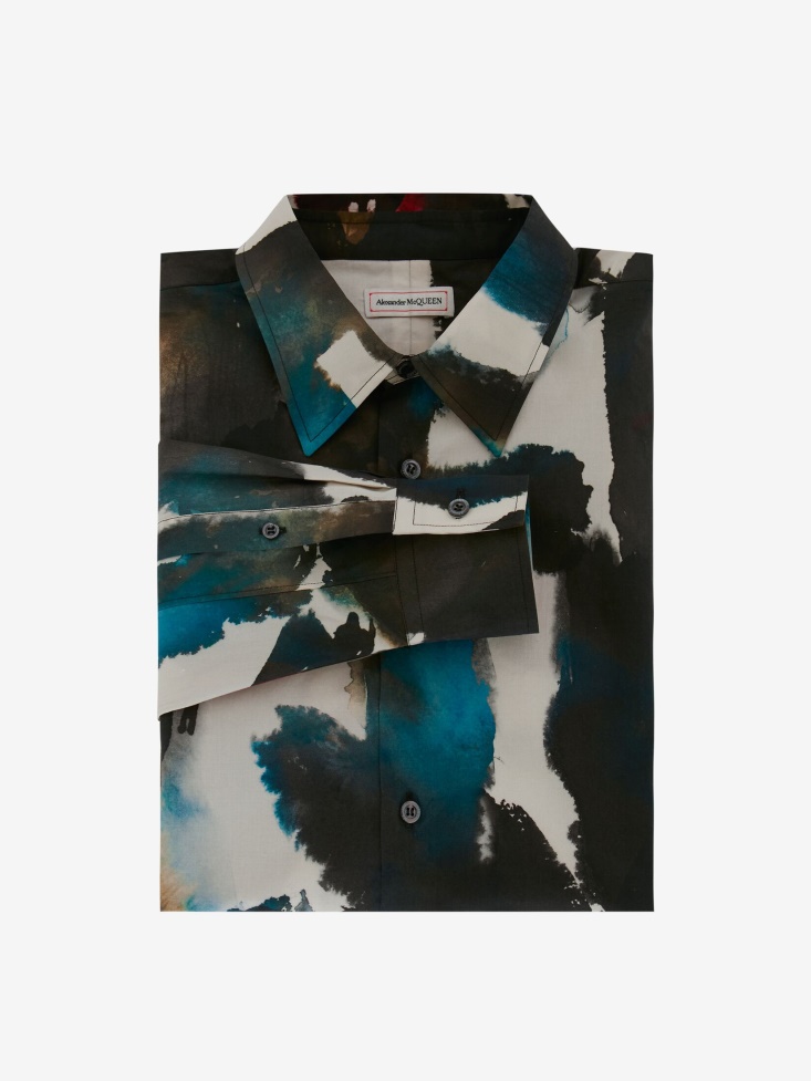 Multicolour Fashion Alexander McQueen Men's Watercolour Graffiti Shirt