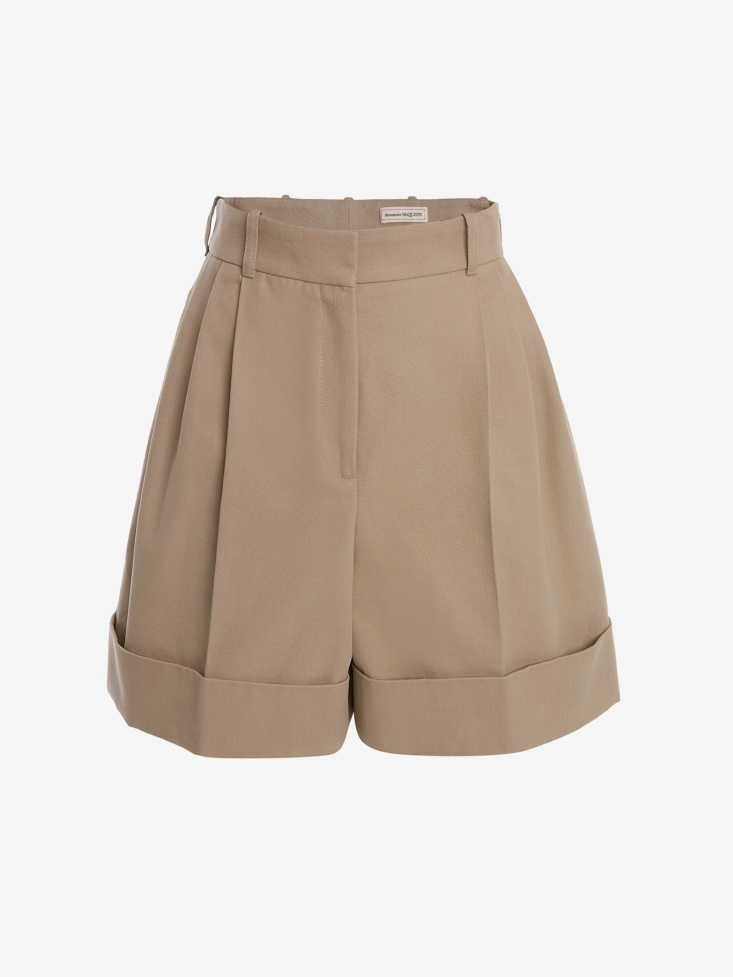 Fashion Alexander McQueen Stone Women's Cotton Panama Double Pleat Shorts