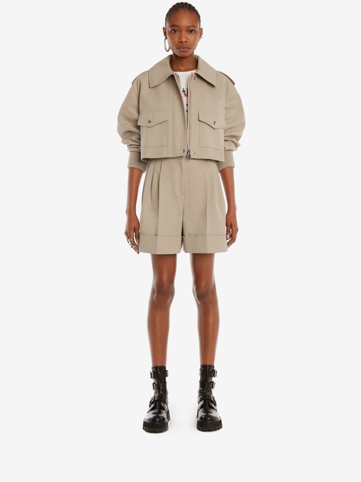 Fashion Alexander McQueen Stone Women's Cotton Panama Double Pleat Shorts