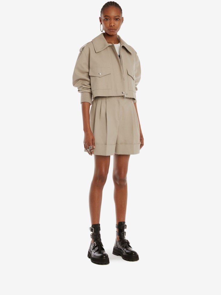 Fashion Alexander McQueen Stone Women's Cotton Panama Double Pleat Shorts