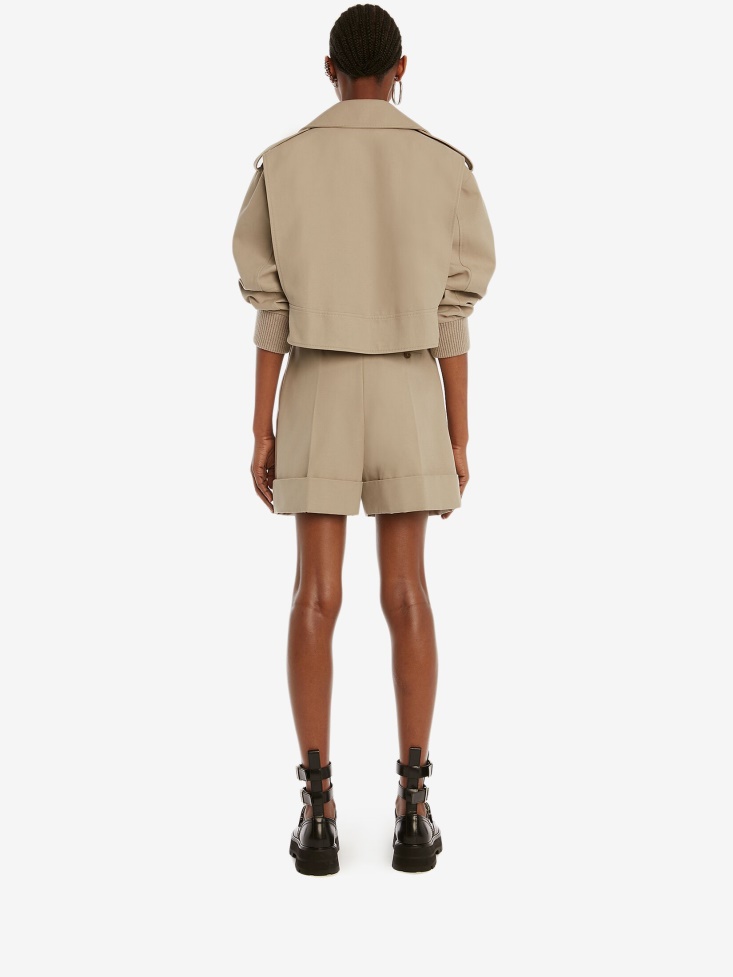 Fashion Alexander McQueen Stone Women's Cotton Panama Double Pleat Shorts